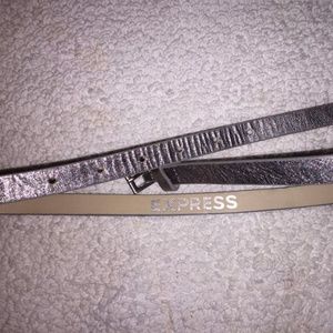 Express Silver Skinny Leather Belt